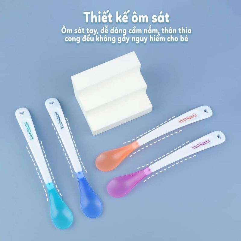 Thìa báo nóng silicon cho bé ăn dặm Kichi (Kichilachi) Nhật Bản