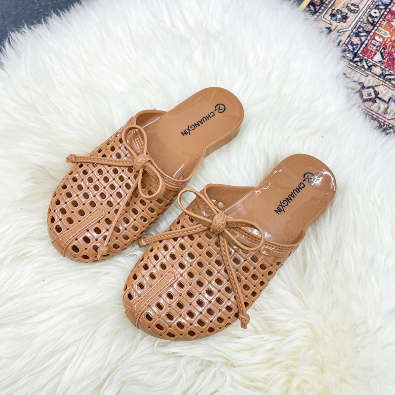 IELGY Dép bít mũi đế bằng kiểu lưới thoáng khí thời trang cho nữ