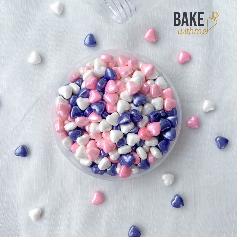 Kẹo bi đường, kẹo bông đường hình trái tim nhỏ, cốm trang trí, kẹo trang trí để trang trí bánh kem, bánh sinh nhật