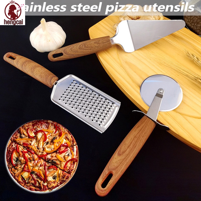 Bộ Dụng Cụ Cắt Bánh Pizza Hình Tam Giác Bằng Thép Không Gỉ Tay Cầm Gỗ Màu Sắc