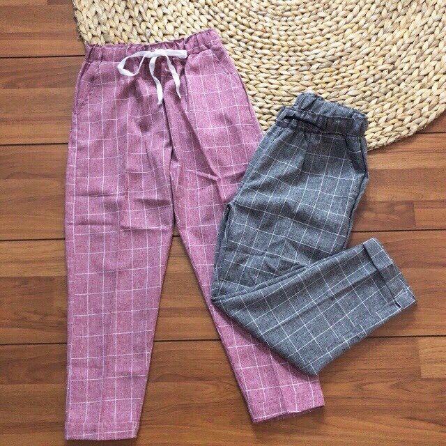 Quần Baggy Caro Nữ Vải Đũi Hàn Kiểu Dáng Trẻ Trung Năng Động
