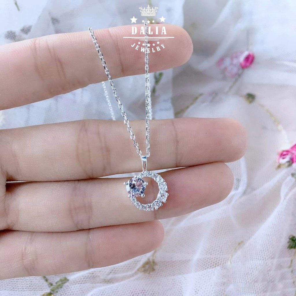 Dây chuyền bạc ta DaLiA Jewelry mặt đính đá viền tròn