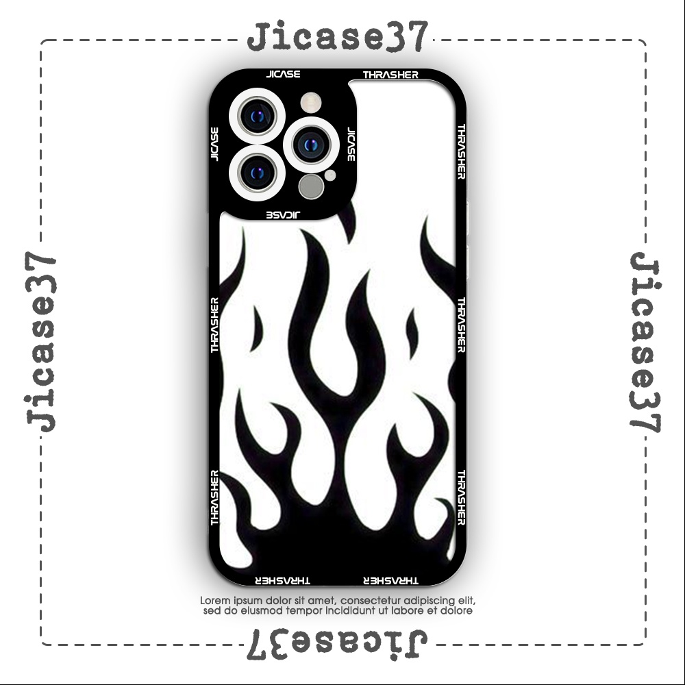 Ốp lưng iphone cạnh vuông Jicase Lửa đen hiphop Thrasher 6plus/6s/6splus/7/7plus/8/8plus/x/xs/11/12/pro/max/plus/promax