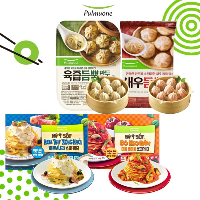 Combo Set 2 loại Mỳ Ý và 2 loại Mandu (Tiểu long bao nhân thịt, Há cảo nhân tôm)