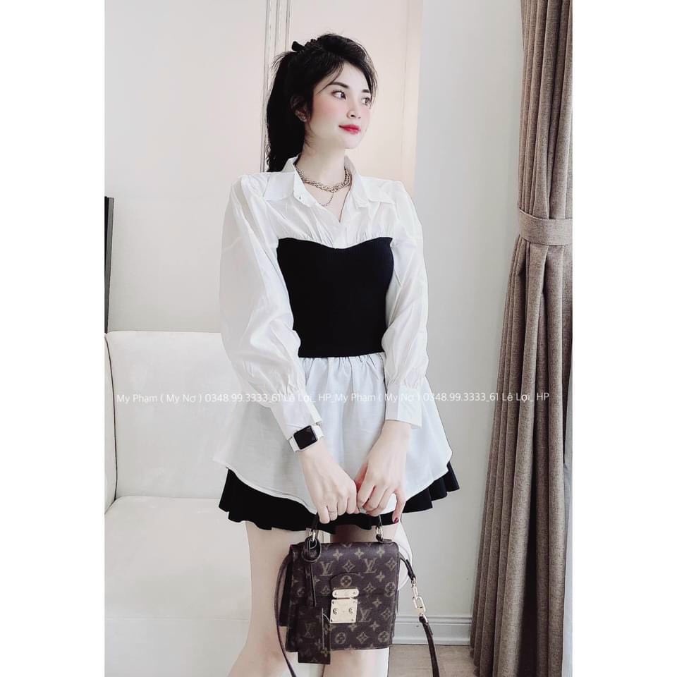 Áo sơ mi phối eo sang chảnh