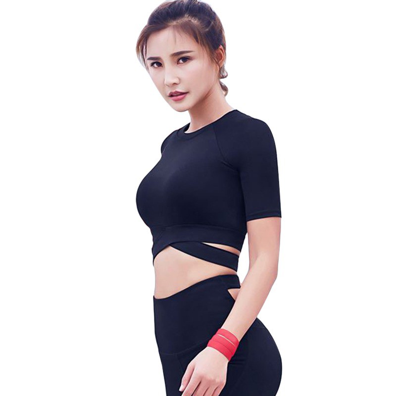 Áo lửng ngắn tay cổ tròn đan dây phong cách quyến rũ dành cho nữ