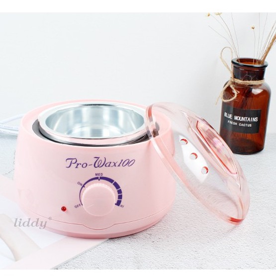 Nồi nấu sáp wax lông pro wax 100 màu hồng siêu dễ thương + Que gỗ wax