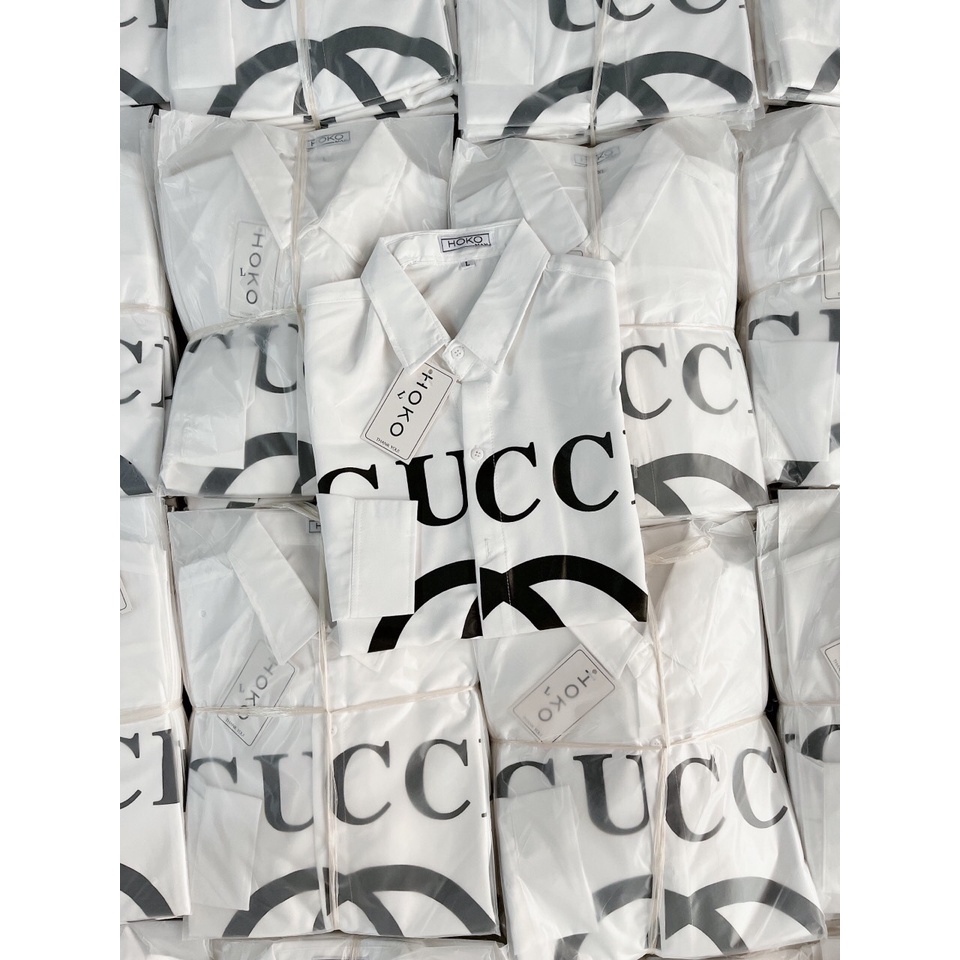 Áo sơ mi nam nữ ngắn tay thời trang phong cách họa tiết Gucci chất liệu kate lụa mịn màng thấm hút mồ hôi tốt