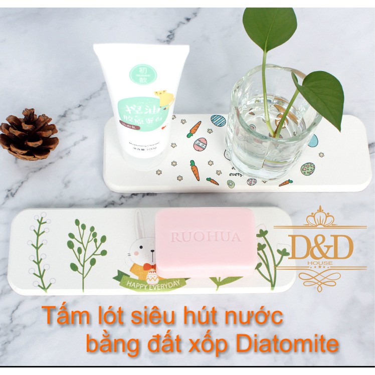 Miếng lót, tấm lót hút nước bằng đất xốp Diatomite (22.5x7cm) họa tiết, thông điệp dễ thương