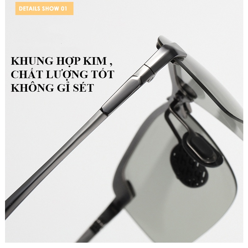 Kính mát nam MH05 cảm quang đổi màu nhẹ khi tiếp xúc ánh nắng trực tiếp kính râm lái xe đi nắng ngày và đêm gọng thép