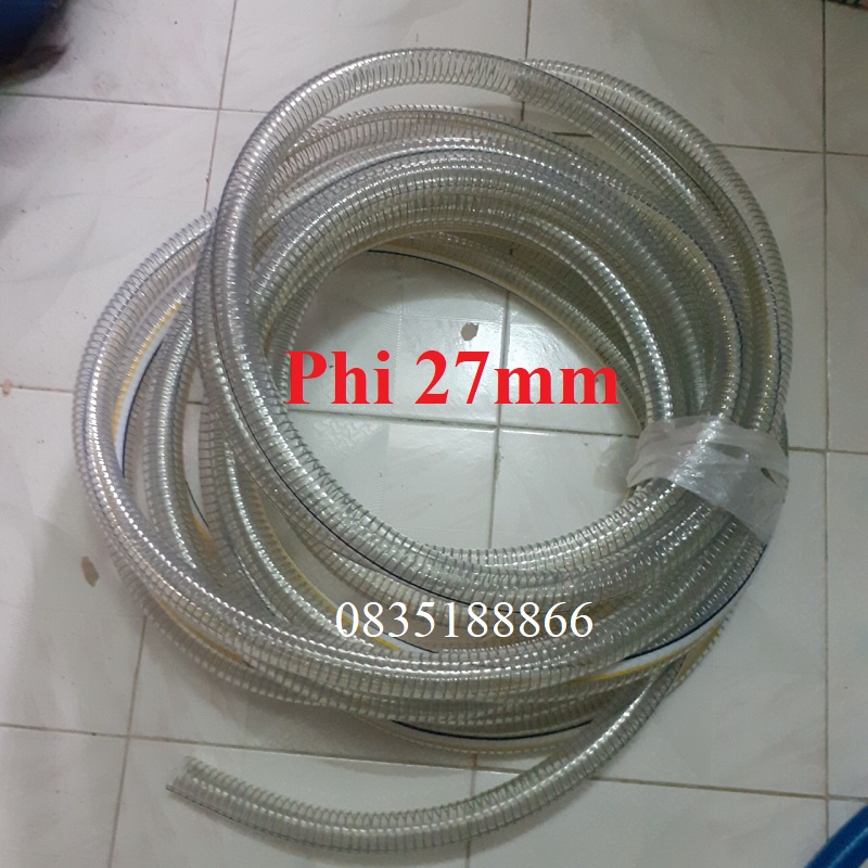 Ống nhựa mềm lõi thép phi 27mm. Ống chuyên dẫn nước nóng, thực phẩm sạch, xăng dầu, hoá chất.