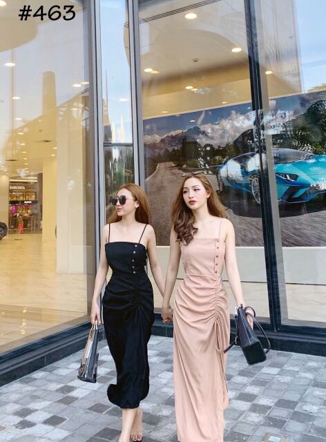 Đầm dây nhún rút dây dự tiệc