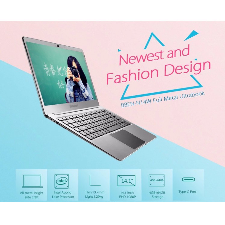 EuroQuality Laptop BBEN Siêu mỏng UltraThin Intel N3450 Ram 4G - 64Gb 