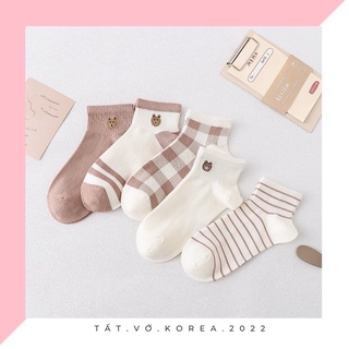 📛RẺ VÔ ĐỊCH📛TẤT NỮ CỔ NGẮN KẺ CARO PHONG CÁCH VINTAGE HÀN QUỐC