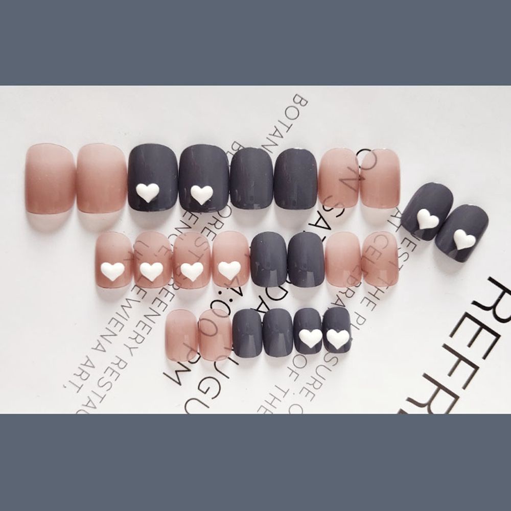 [Hàng mới về] Hộp 24 móng tay giả ngắn/ vuông/ tròn/ trái tim đính nơ xinh xắn có thể tháo rời sử dụng tiện lợi