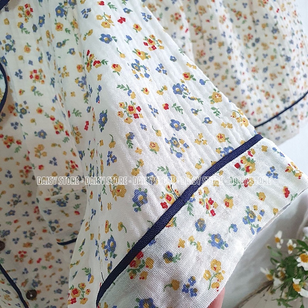 Pyjama xô muslin hoa nhí đa sắc