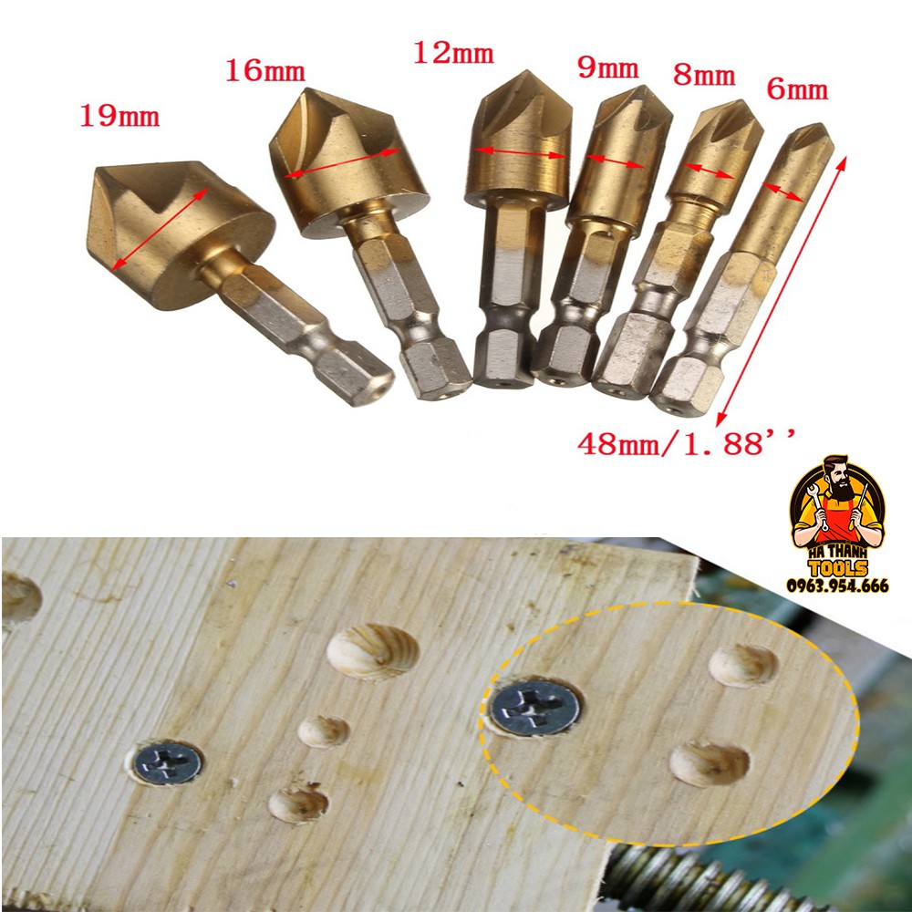 Bộ 6 Mũi Khoan Âm Vít Gỗ Phủ Titanium