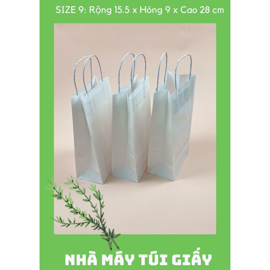 100 chiếc túi giấy kraft Nhật màu trắng Size 9 -15.5x9x28cm CÓ QUAI