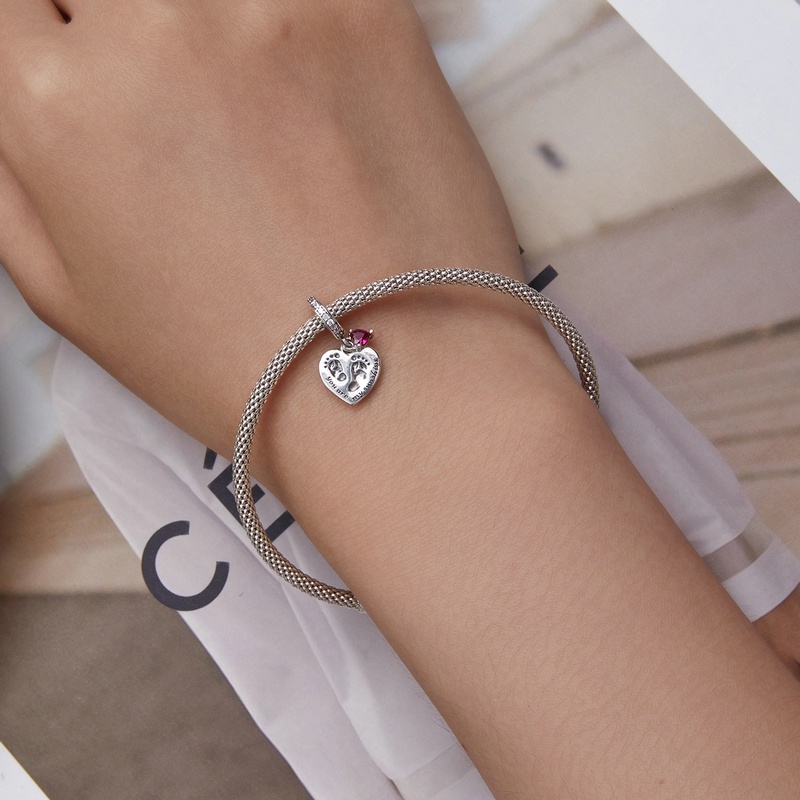 Mặt phụ kiện trang sức BAMOER bạc 925 đính đá pha lê nhân tạo thời trang