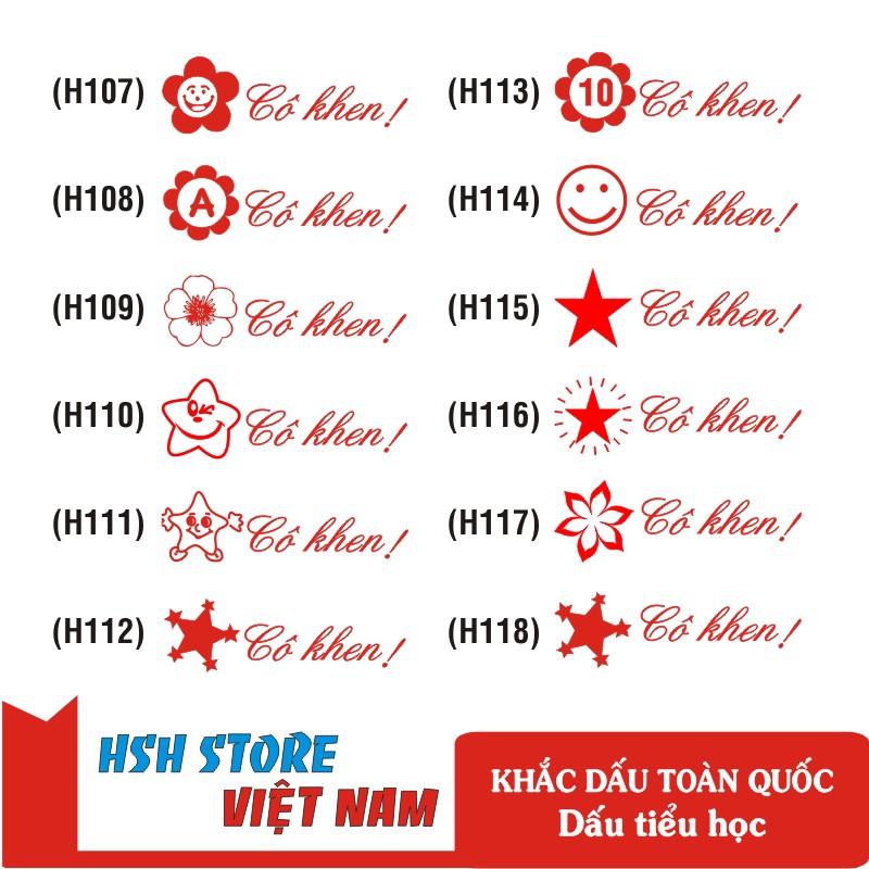 Con dấu logo tiểu học (Logo + Cô khen!) thương hiệu Shiny (H107-H118)