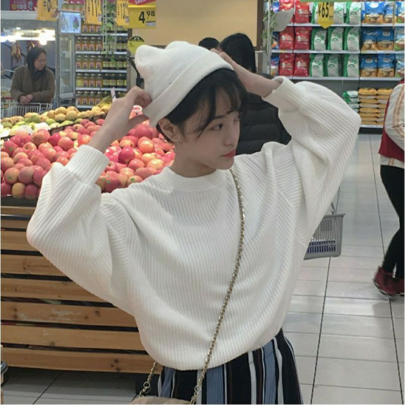 Hàng Sẵn_ Áo len tăm kẻ tay bồng phong cách Harajuku | BigBuy360 - bigbuy360.vn