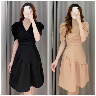 Đầm công sở cổ V tùng xéo 2 màu (kèm hình thật)