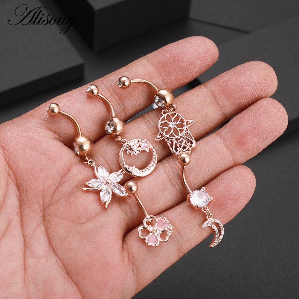 Alisouy 1 Khuyên Rốn Hình Cánh Bướm Mặt Trăng / Trái Tim / Giọt Nước Bằng Thép Không Gỉ Đính Đá zircon Quyến Rũ Cho Nữ
