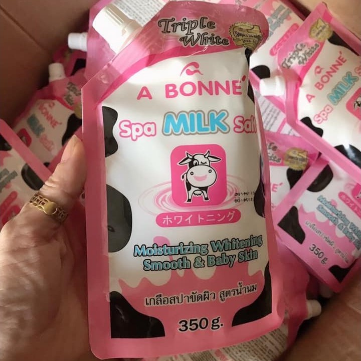 Muối Tắm Trắng Da Tẩy Da Chết SPA BONE' (A Bone' Spa Milk Salt) Thái Lan - Muỗi Tắm Tẩy Tế Bào Chết Con Bò Hồng