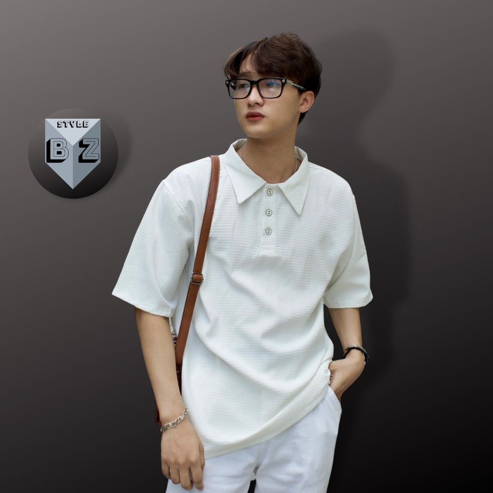 Áo Polo Basic Unisex Chất Cotton Vãi Thun Tổ Ong, Áo Thun Có Cổ Nam Nữ Oversize Phong Cách Hàn Quốc