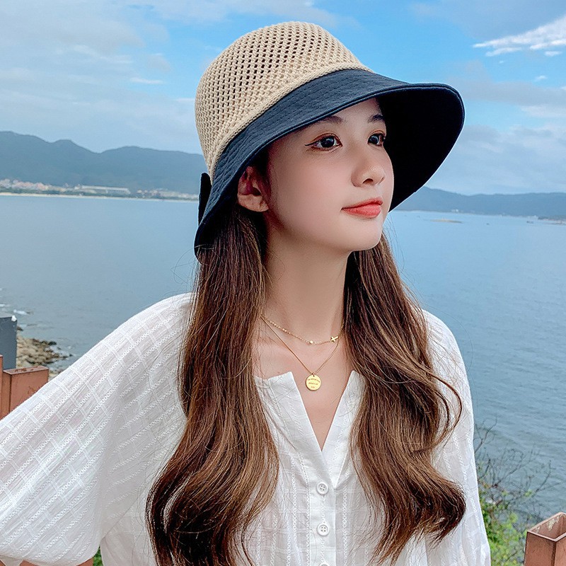Mũ chống nắng đi biển đẹp phối viền nơ nhiều màu chất liệu cao cấp không bai, không nhàu, gấp gọn khi mang theo