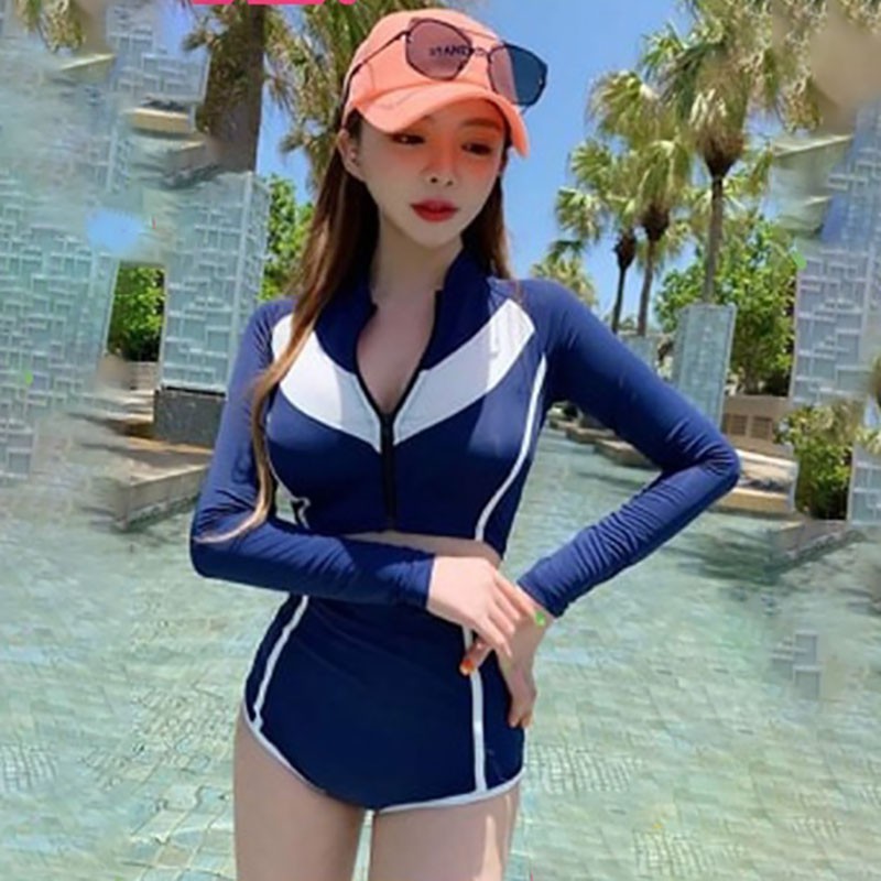 [Size M,L] Bikini đồ bơi 2 mảnh dài tay cạp cao có khóa kéo thể thao năng động đi biển thun lạnh co dãn 4 chiều DBN012
