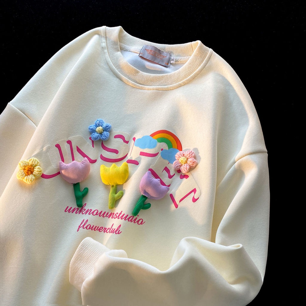 Áo sweater Mỏng Cổ Tròn In Họa Tiết Dễ Thương Thời Trang Mùa Thu Cho Nữ