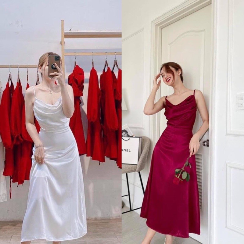 ⚡LỤA MỀM⚡️ Váy 2 dây cổ đổ hot trend hai màu 💖 [CO DO]💖[DAM HAI DAY]💖[FREESHIP] | BigBuy360 - bigbuy360.vn