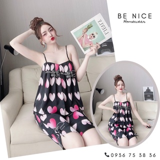 Set lụa latin mặc nhà dây xếp li lửng, Be Nice Homewear