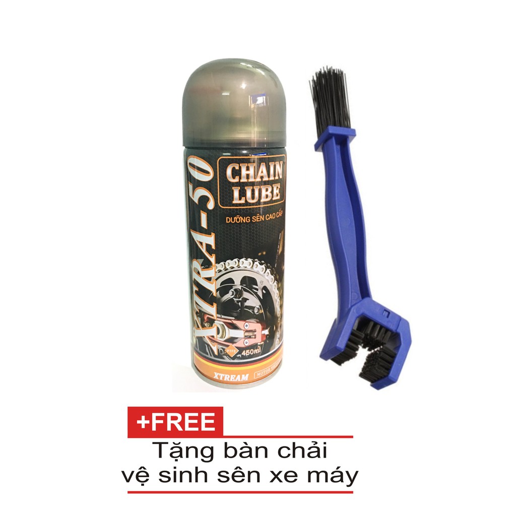 Dầu bôi trơn sên Xtra-50 Chain Lube 450ml và bàn chải vệ sinh sên cao câp