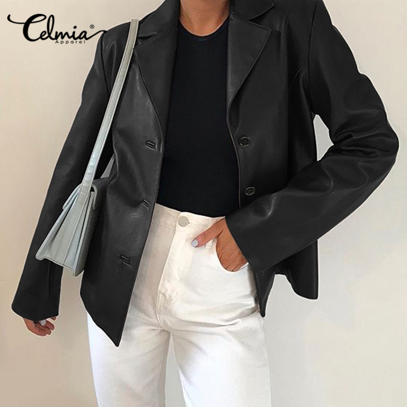 Áo Khoác Nữ Celmia Chất Da PU Tay Dài Cổ Bẻ Cá Tính Trẻ Trung Thời Trang | BigBuy360 - bigbuy360.vn