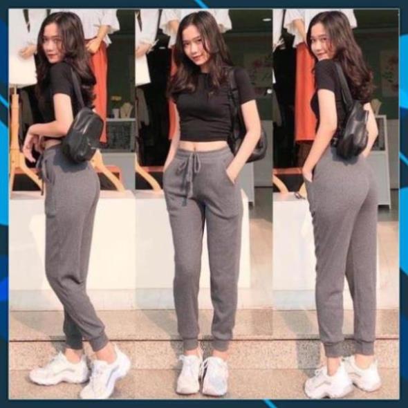 Quần jogger len tăm nữ BIGSIZE dáng thể thao cạp chun bo gấu phù hợp với moi lứa tuổi