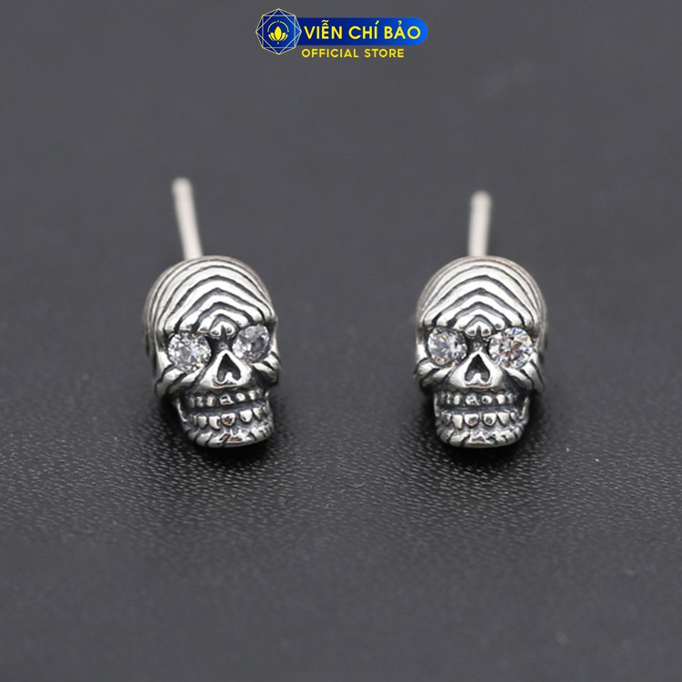 Bông tai bạc nam skull king mắt đỏ trắng unisex chất liệu bạc Thái 925 phụ kiện trang sức Viễn Chí Bảo B100103