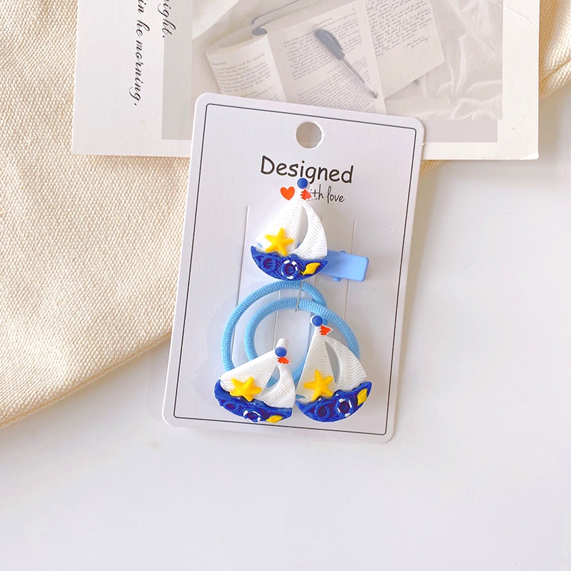 Bộ 3 Dây Buộc Tóc Cao Su Co Giãn Họa Tiết Đại Dương Hoạt Hình Dễ Thương Cho Bé Gái