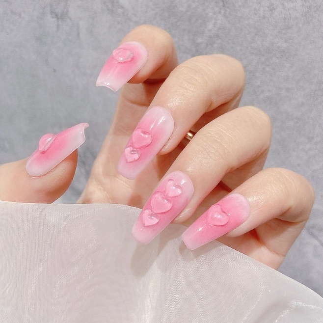 Set 100 Trái Tim Quả ĐàoTrong Suốt Pha Lê Đính Móng