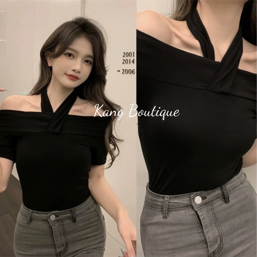 Áo croptop nữ kiểu trễ vai dáng ÔM BODY basic Hàng Quảng Châu Kang Boutique Mã CRT003