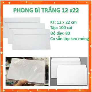 [Nowship] Bao Thư Trắng 12x22cm, Phong Bì Thư - 80g (Xấp 100 Cái)