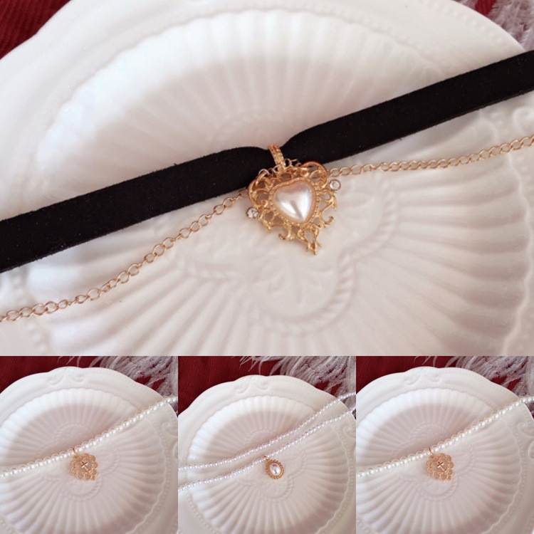 Vòng Cổ Choker Dây Nhung Đính Ngọc Trai Thời Trang