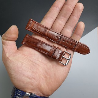 [Freeship] Dây đồng hồ da cá sấu AL107LEA (Nâu đỏ) (Size 20/ Size 22) - 100% da cá sấu thật, BH 3 năm