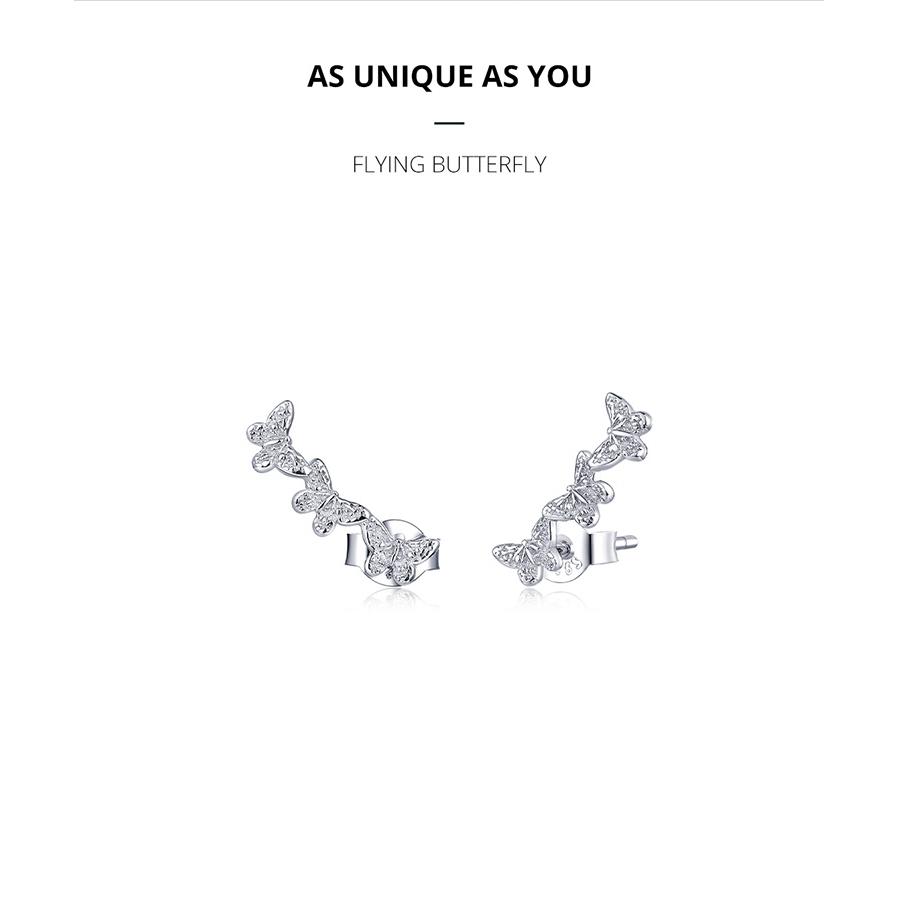 Bông Tai Bamoer BSE377 Bằng Bạc 925 Thiết Kế Ba Chú Bướm Thời Trang Cho Nữ