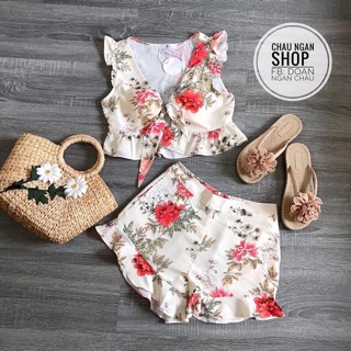 Set áo cột dây quần nhún bèo