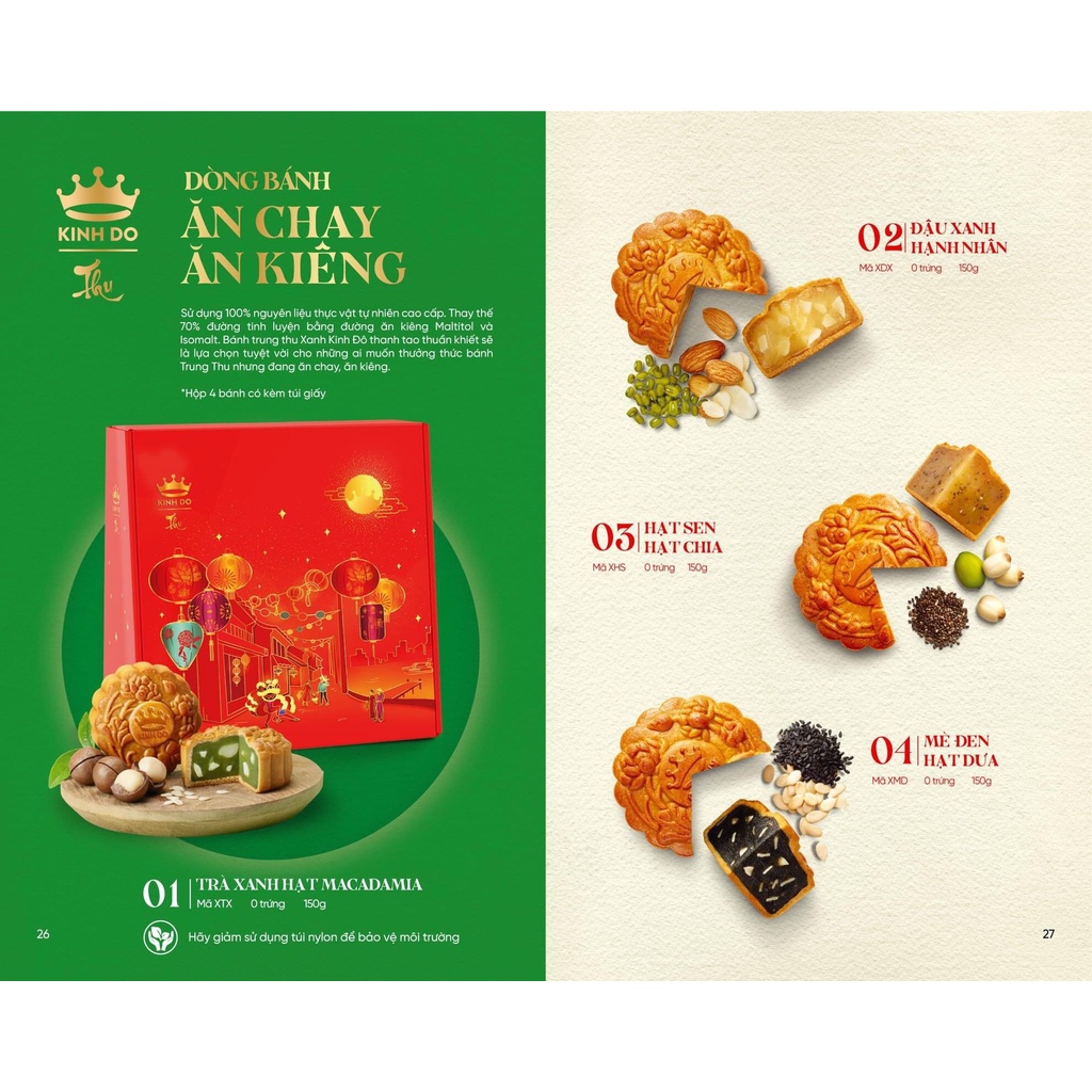Bánh trung thu Kinh Đô-Dòng bánh ăn chay, ăn kiêng 150gr. Tặng hộp +túi giấy khi mua 2 hoặc 4 bánh bất kì