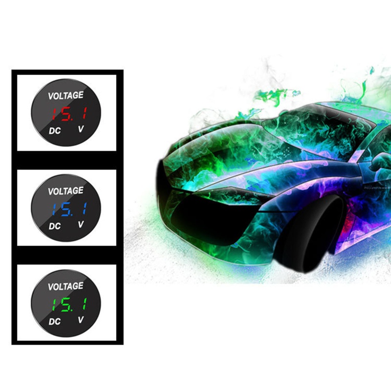 Vôn Kế Kỹ Thuật Số Màn Hình LED Tròn Hiển Thị Điện Áp 12-24V Cho Xe Hơi