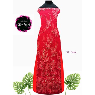 Vải áo dài cưới chất liệu ren 4 tà kết hoa, đính kim sa đỏ. B66