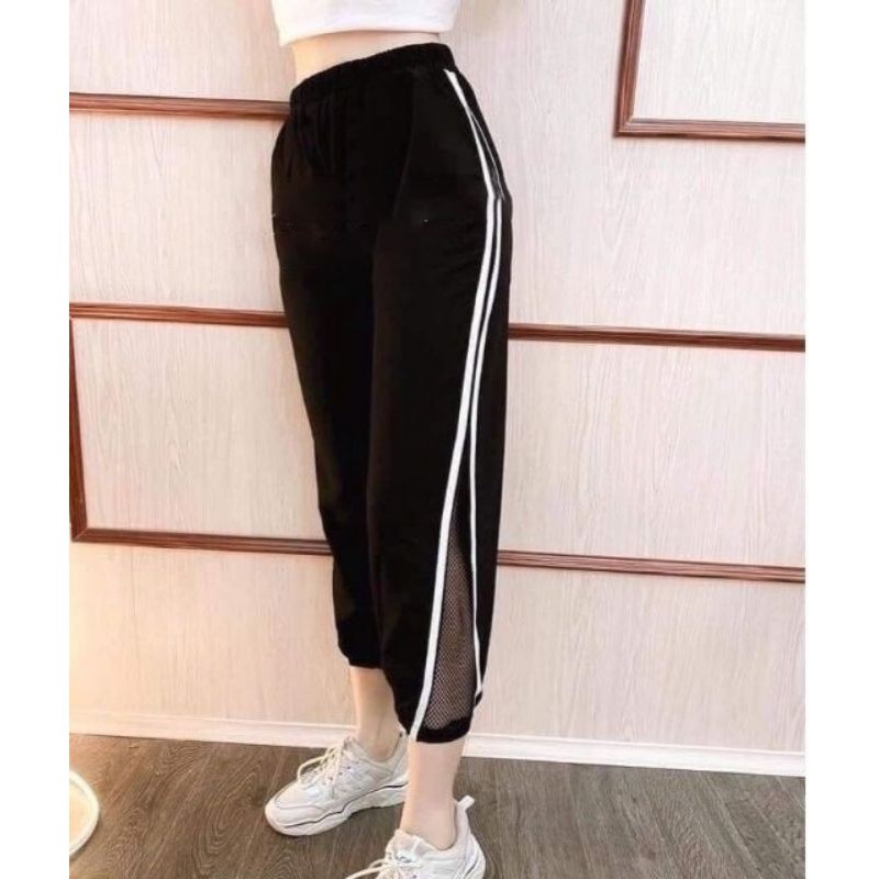 Quần Jogger đũi nữ💝FREESHIP💝 vải đũi phối lưới bo gấu cực kỳ trẻ trung phong cách || ANVU STORE XMAV02